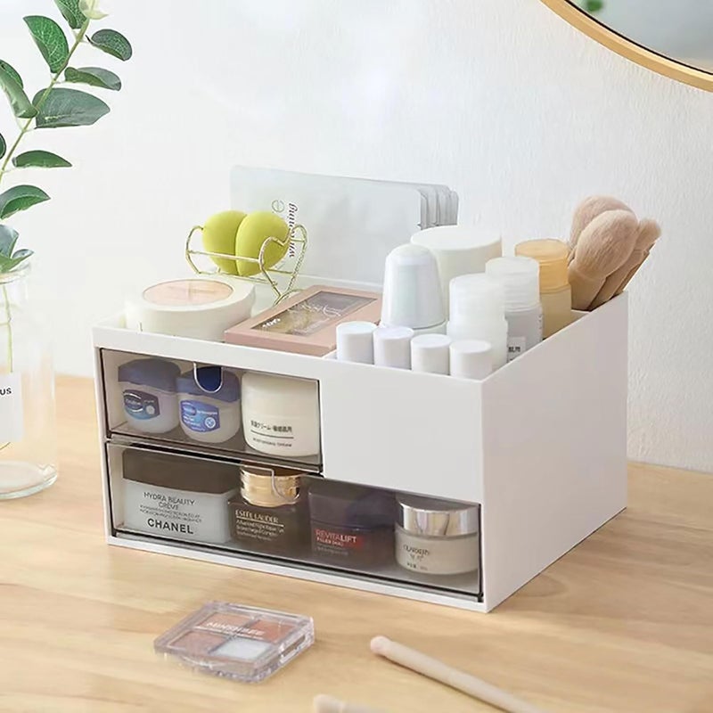 kulusion Desk Drawer Organizer, Desk Storage Box with 2 Drawers and 4 Compartments, Multifunctional Desk Accessories & Countertop Organizers for Office School Home (White） - Image 2